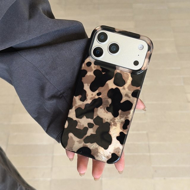 Luxus Handyhülle mit Gold-Leopardenmuster und Kuhleder-Textur in Schwarz für iPhone 17 16 15 Pro Max, stoßfest - Bild 1