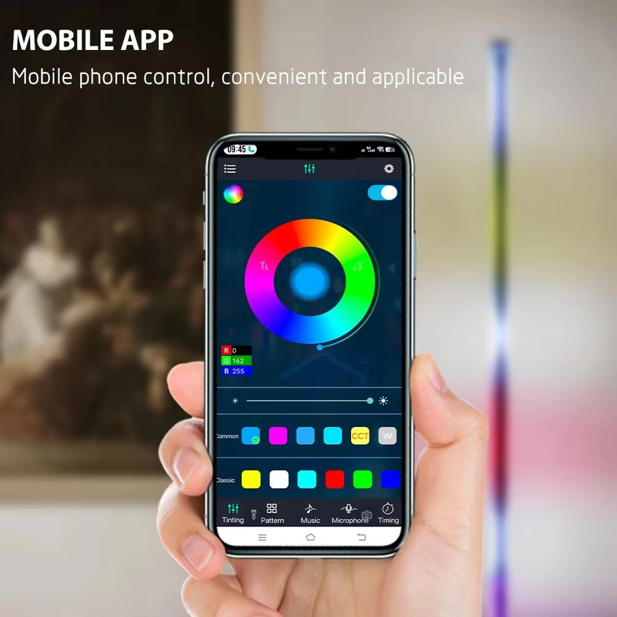 Moderne RGB-LED-Stehlampe in Schwarz mit App-Steuerung und Dimmfunktion für dein Schlafzimmer oder die Innenecke - Bild 3