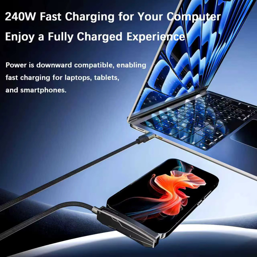 ILEPO 2-in-1 Standladegerät mit Telefonhalter und Kabel, 240W Schnellladestation mit USB-C und USB-A, Schwarz - Bild 2