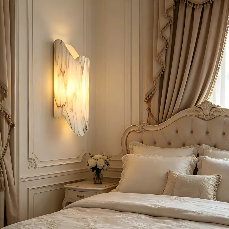 BAIHUAN Moderne LED-Wandleuchte in Weiß mit Marmor-Design und Warmweißem Licht für Schlafzimmer, Wohnzimmer und Flur - Bild 1