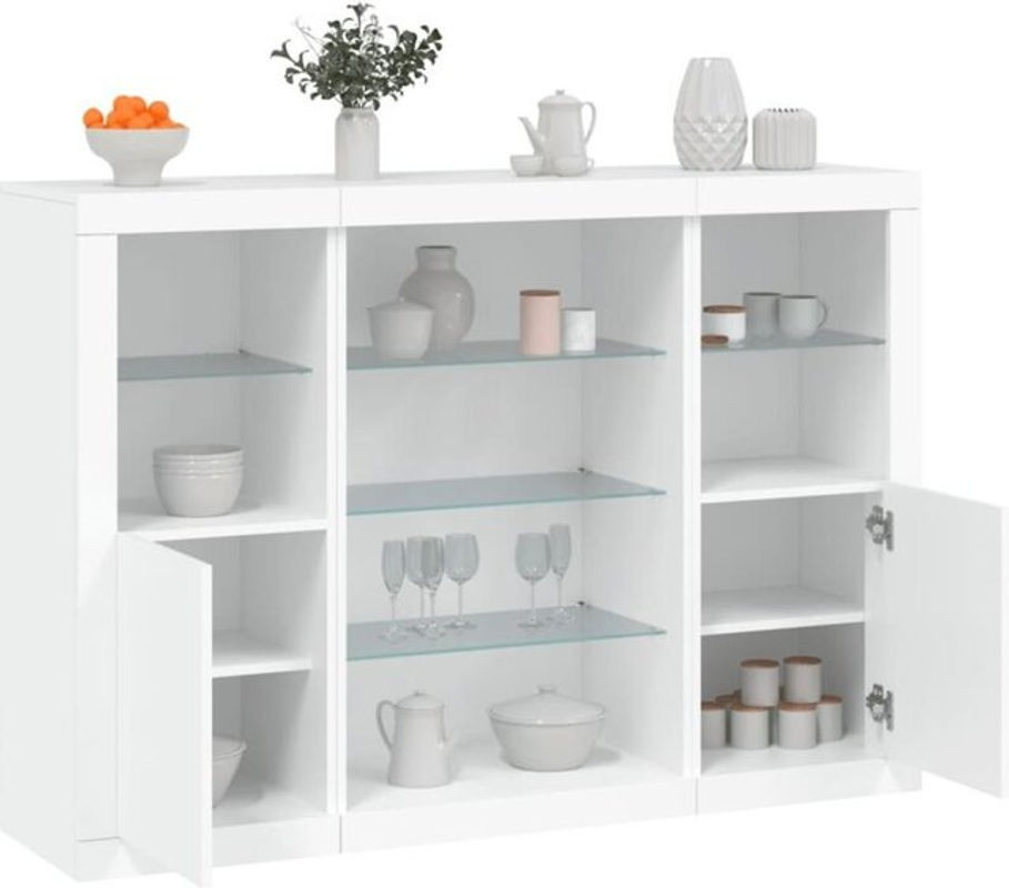 Set aus 3 modernen Sideboards mit LED-Leuchten von Vidaxl in Weiß aus Holzwerkstoff und Glas - Bild 1
