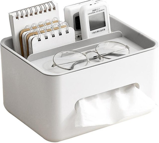 SEEQS Tissue Box und Organizer aus Kunststoff für Wohnzimmer und Büro in Grau - Bild 1