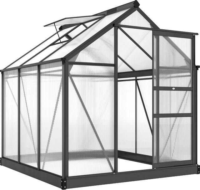 Outsunny Gewächshaus aus Aluminium mit 3,65 m² Fläche, Dachfenster und Schiebetür, UV-beständig, H x B x T: 201 x 192 x 190 cm - Bild 1