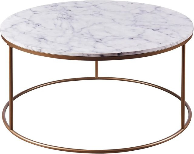 Teamson Home Marmo Runder Couchtisch mit Marmorplatte in Weiß und Gold - Bild 1