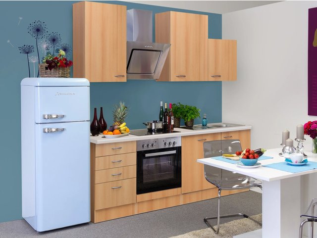Flex-Well Classic Küchenzeile Nano Buche Nachbildung, Farbe Braun, B/T/H: 220 x 60 x 85 cm - Bild 1