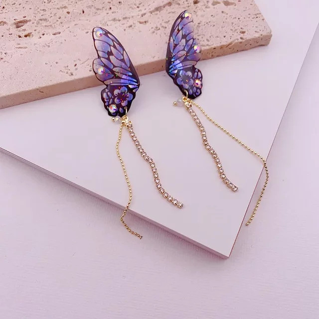 Minar Ohrringe, Schmetterling Flügel, Blau, Strass, Damen - Bild 1