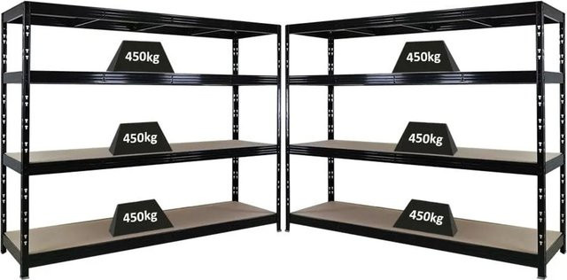 PROREGAL Rhino Profi Schwerlastregal Set aus 2 Stück, Schwarz, 4 Ebenen mit Spanplatten, H x B x T: 180 x 240 x 60 cm - Bild 1