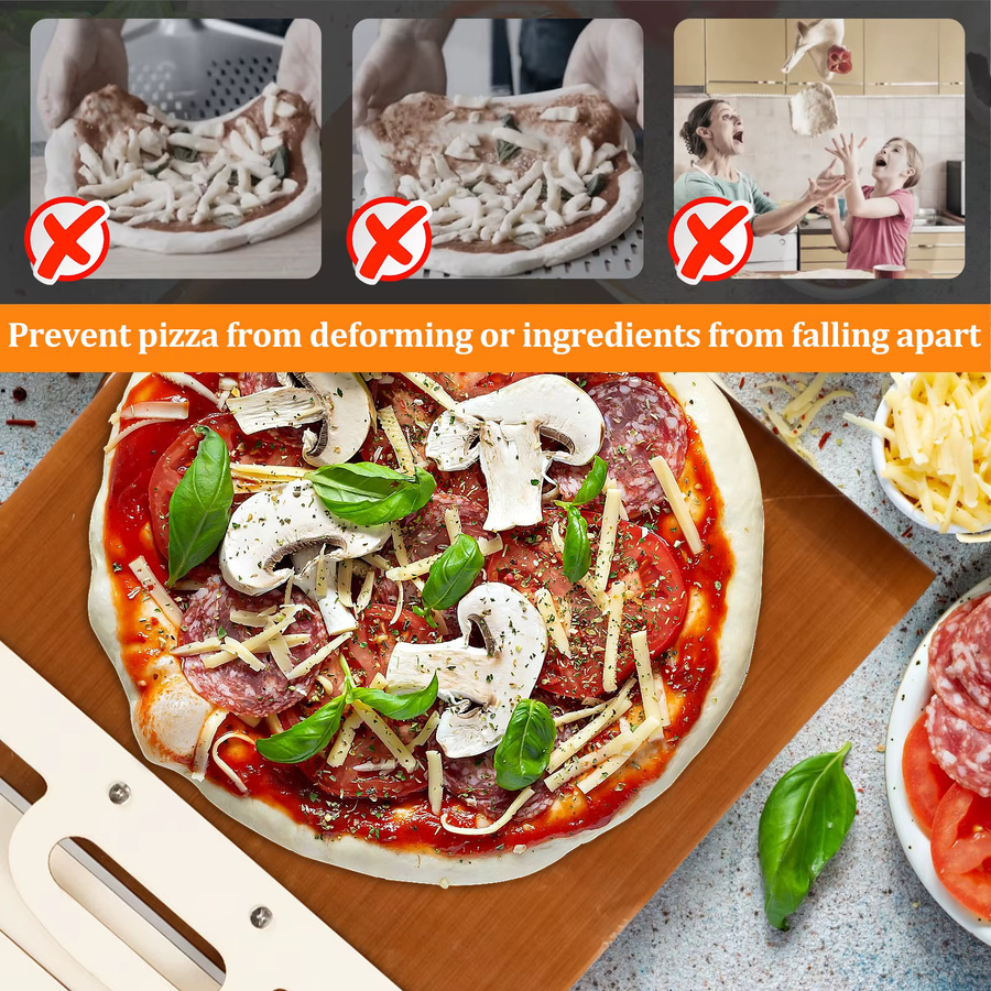Willstar Pizzaschaufel mit abnehmbarem Holzgriff, antihaftbeschichtetes Pizzapaddel in Braun, Durchmesser: 30,0 cm - Bild 4