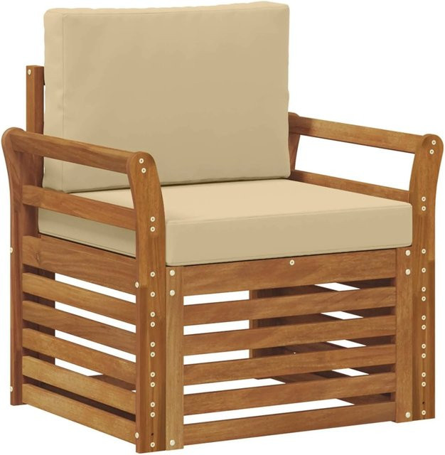 vidaXL Outdoor-Sofagarnitur aus Akazienholz mit Kissen in Natur-Beige, B/T/H: 75,5 x 63 x 73 cm - Bild 1