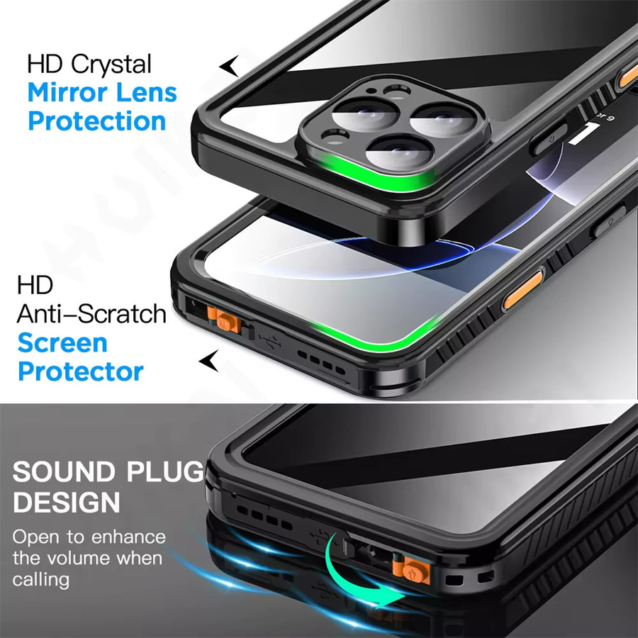 FAXYSON Wasserdichte iPhone Hülle IP68 mit Metall-Aluminium-Gehäuse für iPhone 17 bis 11 Pro Max, XR, XS Plus in Schwarz oder Silber - Bild 6