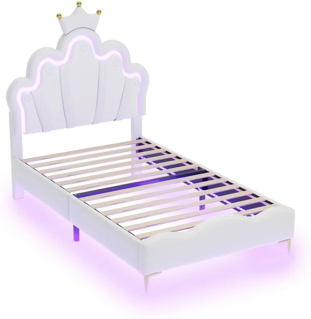 okwish Polsterbett für das Kinderzimmer mit LED-Unterbettbeleuchtung in Weiß, B/T/H: 90 x 200 x 92 cm - Bild 1