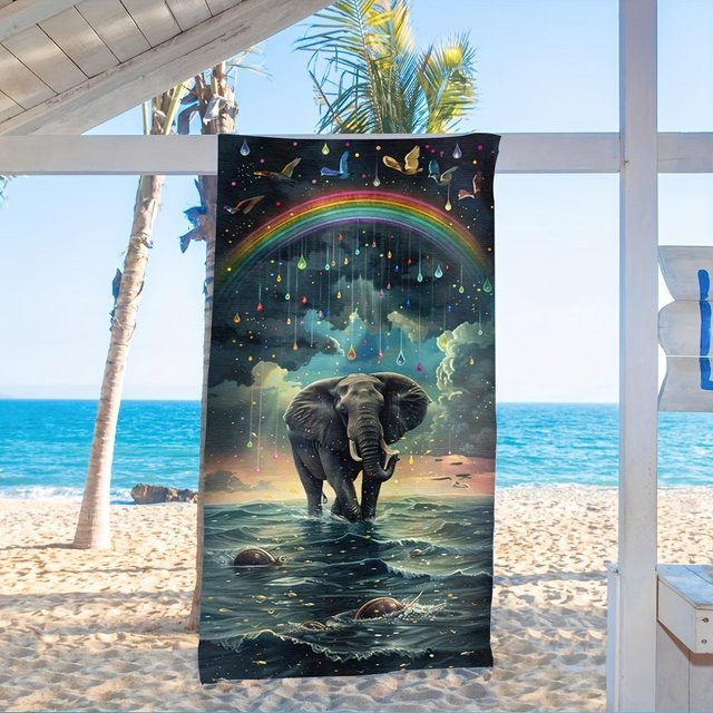JMG Household Supplies Strandtuch Boho Design mit Elefanten-Motiv in Regenbogenfarben, B/L: 100 x 200 cm - Bild 1