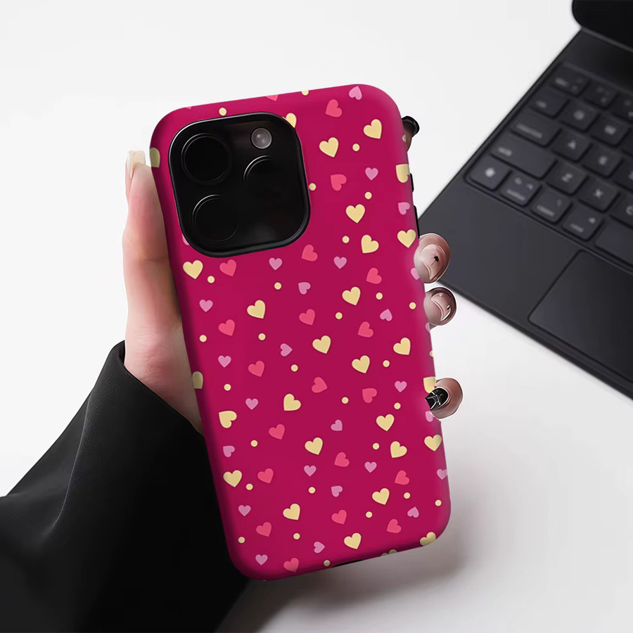 Potdemiel Handyhülle mit Herz-Design in Fuchsia Multi-Color für iPhone 17 16 15 14 13 Pro Max Plus, robuste doppelschichtige Hülle mit Magnetfunktion - Bild 4