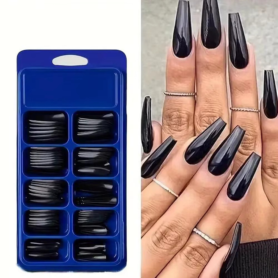 HotPress Press-on Nails, Schwarz Glänzend, Ballerina, Damen, 100/120 Stück - Bild 3