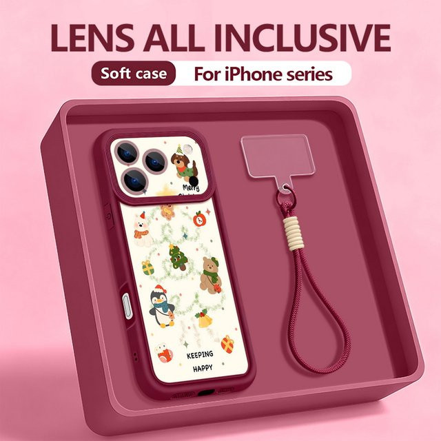 Handyhülle mit Lanyard und Handgelenkschlaufe im Merry Christmas Design für Apple iPhone 11 bis iPhone 17 Pro Max in Schwarz - Bild 1