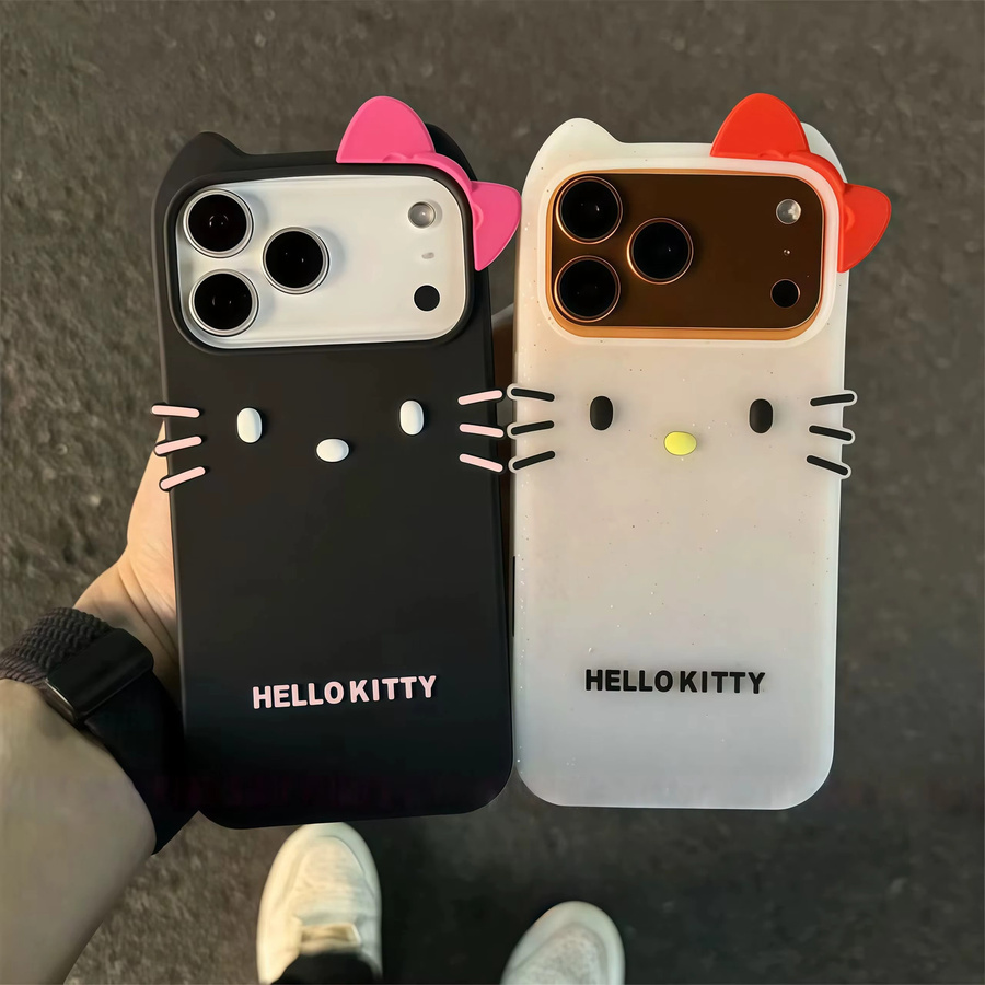 Sanrio Hello Kitty Handyhülle aus weichem Silikon in Schwarz für iPhone 11 bis iPhone 17 Pro Max, stoßfeste Cartoon-Schutzhülle - Bild 4