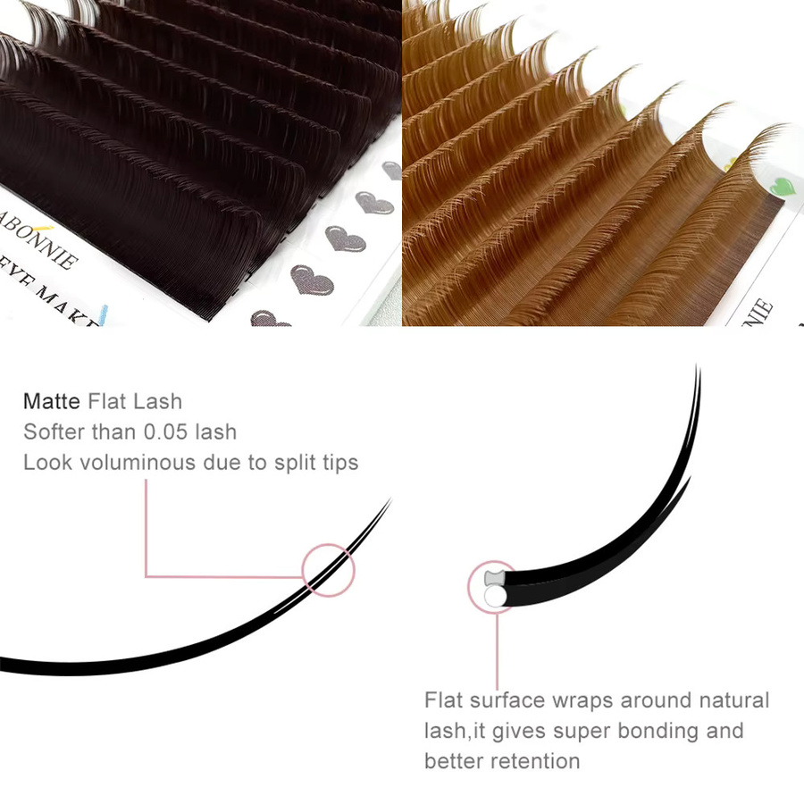 ABONNIE Brown Ellipse Flat Lashes Extensions Split Tips, Wimpernverlängerung - Bild 4