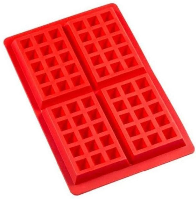 WIKHOSTAR Waffelform aus Silikon in Rot, rechteckige Antihaft-Backform für DIY-Kuchen - Bild 1
