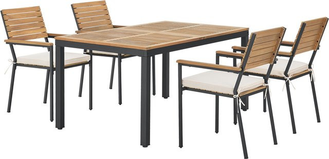 Juskys Gartengarnitur Rhodos aus Akazienholz in Braun und Schwarz, 5-teiliges Gartenmöbel Set mit Tisch und 4 Stühlen - Bild 1