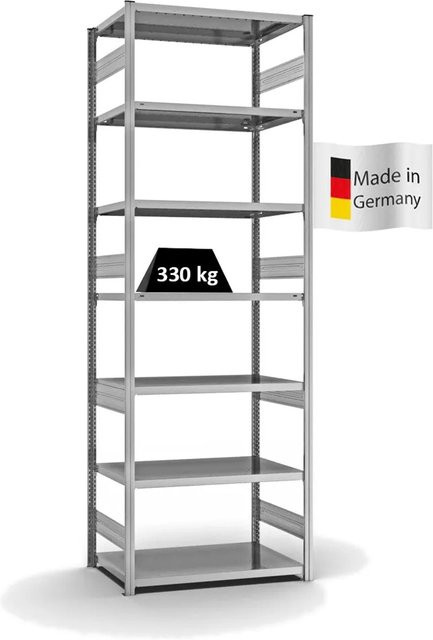 PROREGAL Fachbodenregal Stecksystem T-Profil Heavy-Duty Grundregal, Farbe: Silber, H x B x T: 300 x 100 x 60 cm, 7 Ebenen, verzinkt - Bild 1