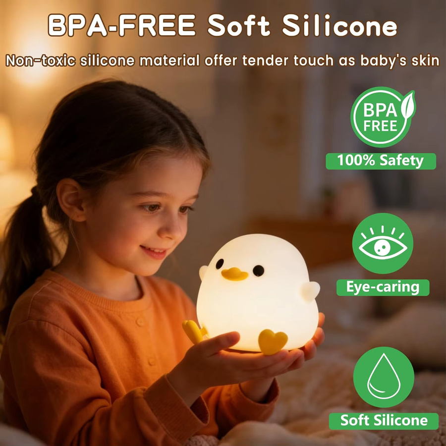 ZTree Enten-Nachtlicht aus Silikon, dimmbare DoDo-Entenlampe in Weiß, wiederaufladbare Touch-Nachttischlampe für Baby und Kinderzimmer mit warmweißem Licht - Bild 3