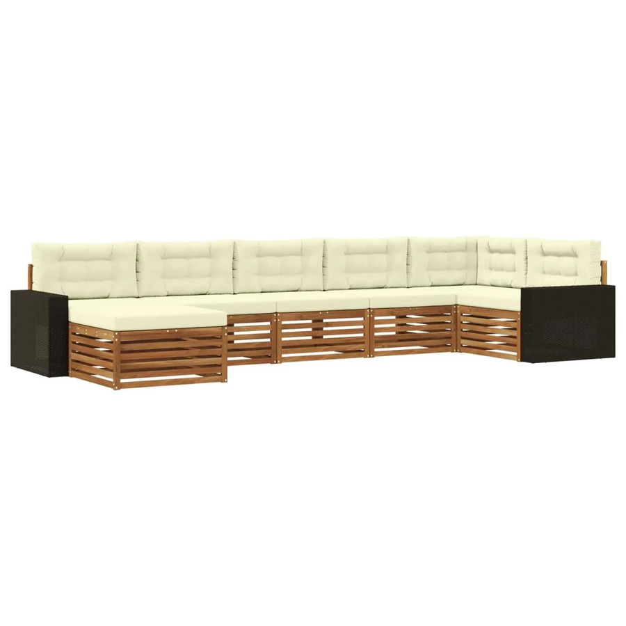 vidaXL Outdoor-Sofagarnitur aus Massivholz Akazie in U-Form mit 7 Kissen in Natur und Creme - Bild 2