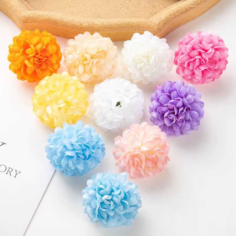 10 Stück künstliche mehrschichtige Seiden-Chrysanthemenköpfe von smr in Grün und Multicolour, Durchmesser: 5 cm, ideal für Hochzeitsdekoration und DIY-Projekte - Bild 3