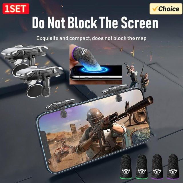 APWIKOGER X8 Handy-Spiel Trigger für PUBG und Mobile Gaming, 6-Finger-Trigger in Schwarz, passend für Smartphones mit 4-13mm Dicke - Bild 1