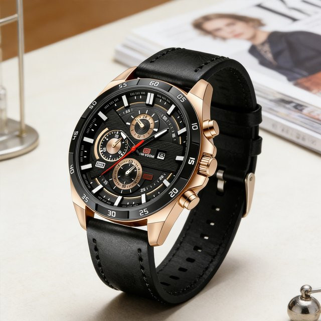 VA VA VOOM Armbanduhr, Quarz, Roségold, Leder, 46 mm, Herren - Bild 1