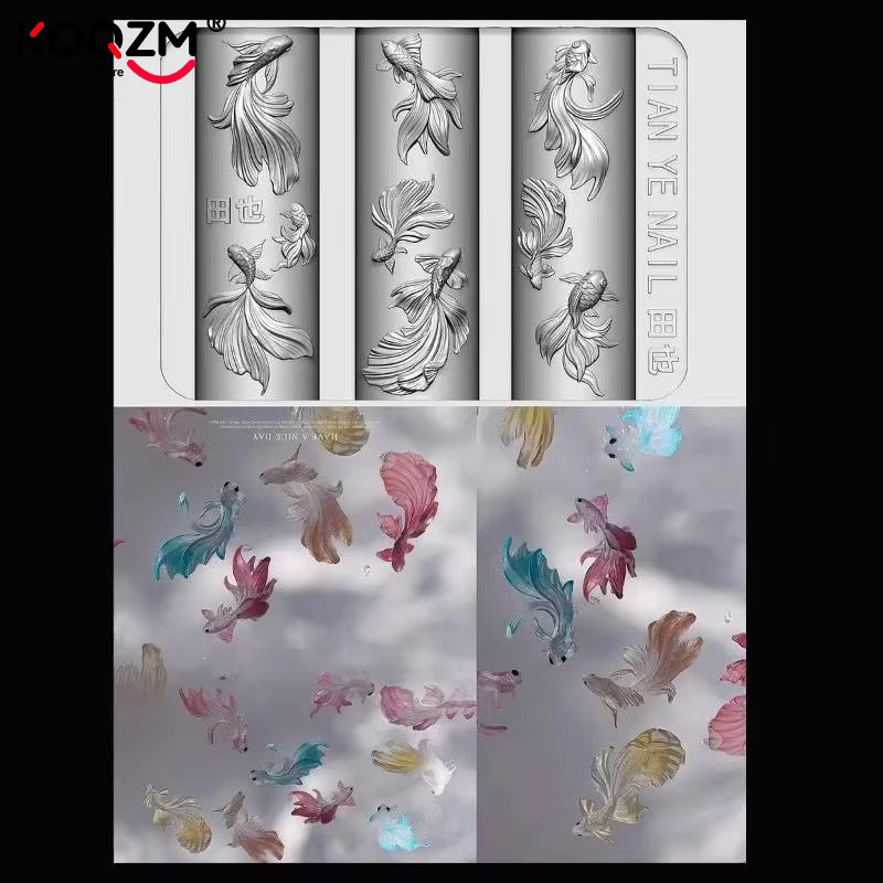 3D-Weichharz-Nagelschablonen mit Meerjungfrauen, Goldfisch, Koi und Cartoon-Motiven - Bild 2
