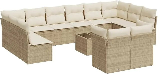 vidaXL 13-teilige Garten-Sofagarnitur aus Polyrattan in Beige mit Kissen und Gartentisch in U-Form - Bild 1