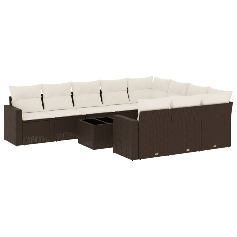vidaXL 11-tlg. Garten-Sofagarnitur in L-Form aus Polyrattan mit Kissen, Braun - Bild 5