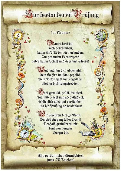 Personalisierte Urkunde zur bestandenen Prüfung mit Blumenmotiv und Vintage-Design von tantum graphic - Bild 1