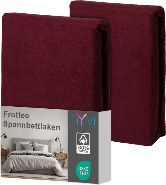 NYVI DreamScience Frottee Spannbettlaken 2er Pack, Farbe: Bordeaux, B/T: 180 x 200 cm bis 200 x 200 cm - Bild 1
