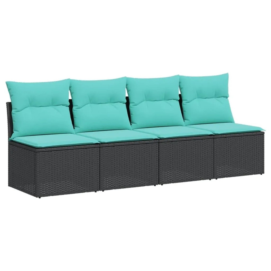 vidaXL Gartensofa 4-Sitzer mit Kissen aus Poly-Rattan und Metallrahmen in Schwarz - Bild 2