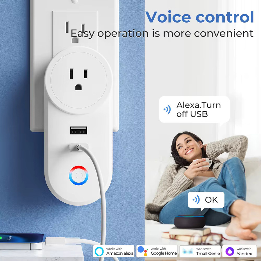 Tuya Smart Socket 16A mit 2 USB-Ladeanschlüssen, Wifi Smart Plug in Weiß, kompatibel mit Alexa und Google Home - Bild 2