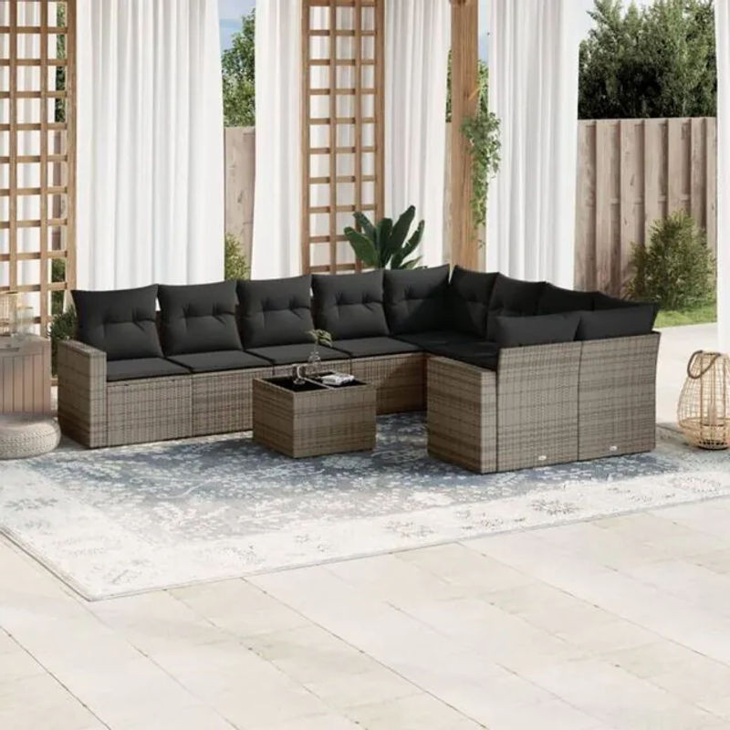 Vidaxl 10-teilige Garten-Sofagarnitur aus Polyrattan mit Kissen in Grau - Bild 1