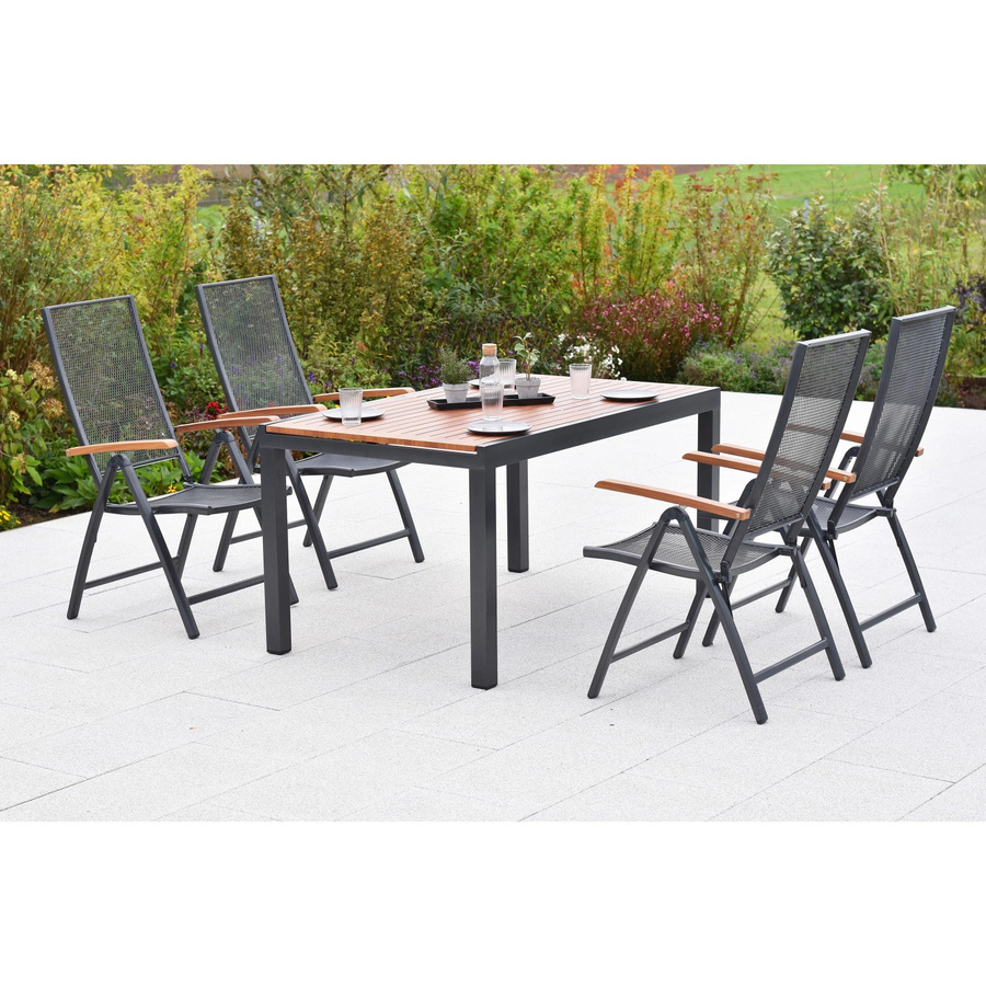 Merxx Thasos Gartenmöbel-Set 5-tlg. aus Aluminium in Schwarz mit ausziehbarem Tisch, Breite: 150 cm, Tiefe: 90 cm - Bild 2