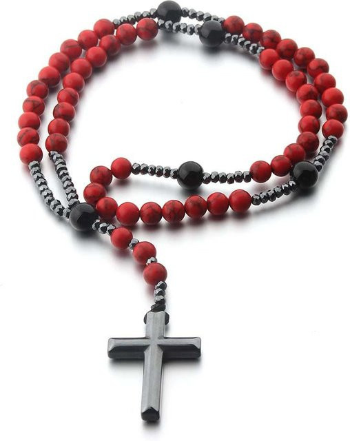 Lucky Star Jewelry Halskette, Afrikanischer Türkis, Tigerauge, Perlen, Kreuz Anhänger, 60cm, Unisex - Bild 1