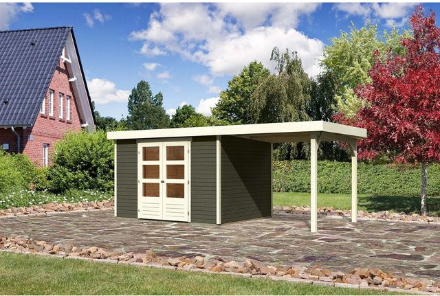 Karibu Holz-Gartenhaus Boras mit Flachdach in Terragrau, B: 298 cm, T: 242 cm - Bild 1