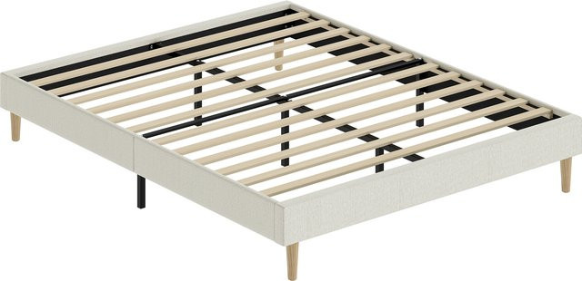 HOMCOM Doppelbett aus Cordvelours mit Lattenrost in Creme, B/T: 160 x 200 cm - Bild 1