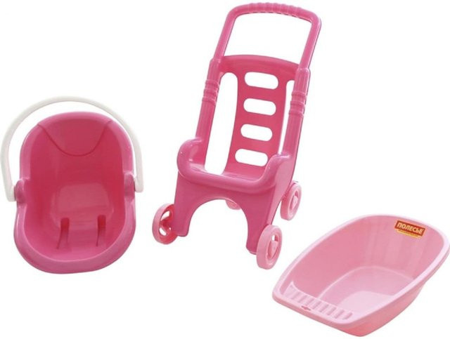 Polesie 42842 Puppenwagen 3 in 1 Set Puppenbuggy Schaukelkorb Badewanne pink - Bild 1
