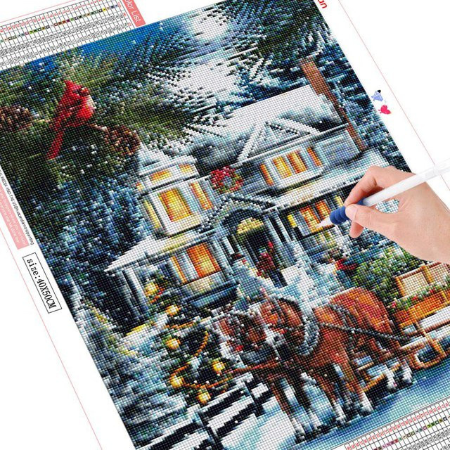 FIYO Diamond Painting Set Winter Landschaft Haus als 5D DIY Diamant Mosaik in Mehrfarbig, B x H: 20 x 30 cm - Bild 1