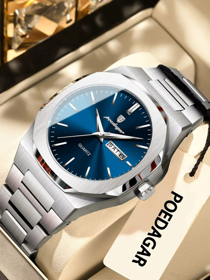 POEDAGAR Armbanduhr, Quarz, Edelstahl, Blau, Herren - Bild 7