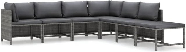 vidaXL 7-tlg. Garten-Lounge-Set in L-Form aus PE-Rattan und pulverbeschichtetem Stahl in Grau mit Polsterkissen - Bild 1