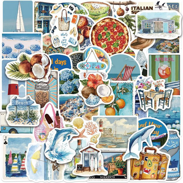 Rspctou Aufkleber Set im mediterranen Sommer-Stil mit Natur- und Lebensmittel-Motiven, Mehrfarbig - Bild 1