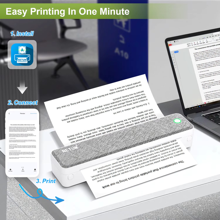 NETUM LT-P10 Tragbarer A4 Thermodrucker mit Bluetooth, Tintenlos, 203 DPI, Wiederaufladbar - Bild 3