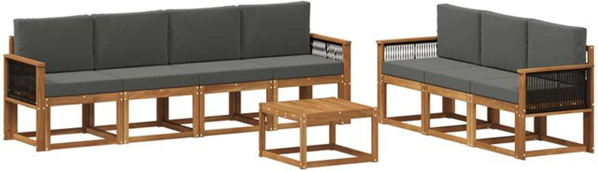 vidaXL Outdoor-Sofagarnitur aus Massivholz mit 7-teiligem Set und Kissen in Natur und Anthrazit - Bild 1
