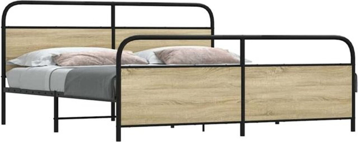Metallbett Vidaxl in Sonoma-Eiche Natur im Industrial-Stil, B/T: 193 x 203 cm - Bild 1