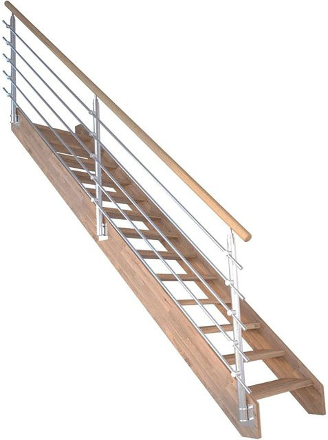 StarWood Treppe Mykonos Pro Eiche Gerade in Braun und Silber mit Edelstahl-Design-Geländer, Breite: 90 cm - Bild 1